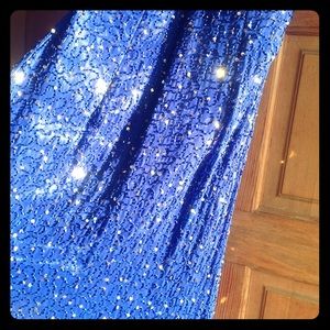 Floor Length Royal Blue Silk Beaded Dress